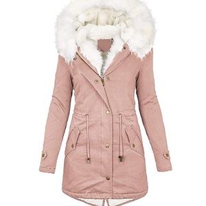 fur hood blush pink jacket Snowboard Jacket